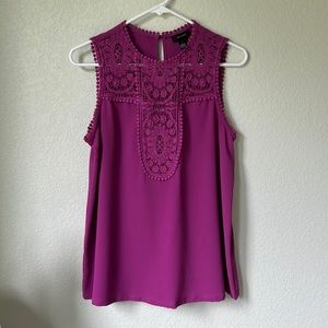 Halogen Lace & Crepe Sleeveless Top - Raspberry